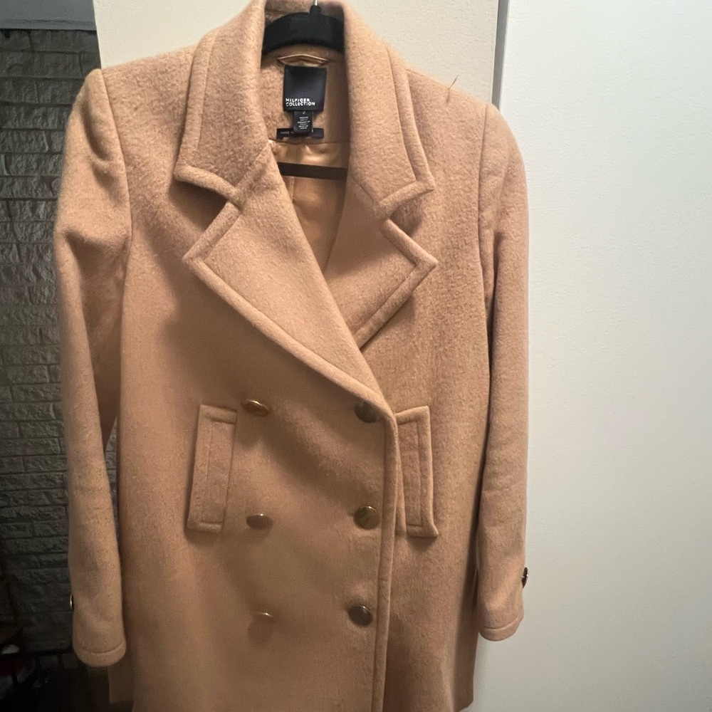 Tommy Hilfiger Tan Pea Coat with Gold Buttons
